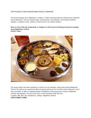 TOP PLACES TO EAT RAJASTHANI FOOD IN JODHPUR