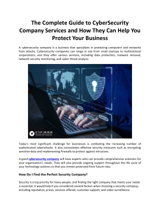 The Complete Guide to Cyber security Company Services and How They Can Help You Protect Your Business