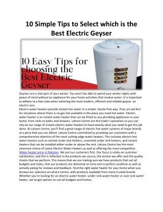 10 Simple Tips to Select which is the Best Electric Geyser