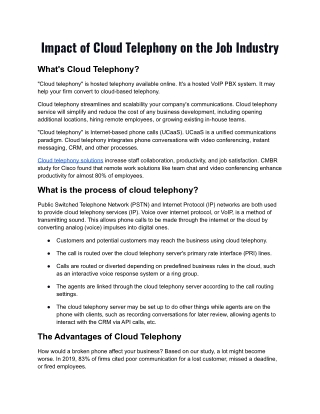 Impact of cloud telephony on job industry.