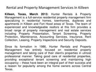 Rental and Property Management Services In Killeen