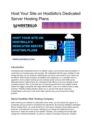 Host Your Site on Hostbillo's Dedicated Server Hosting Plans