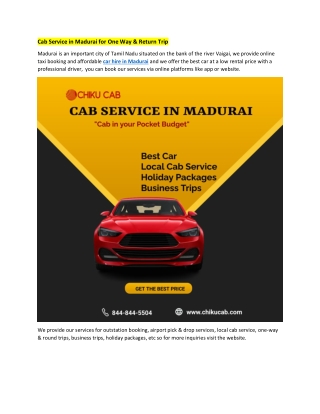 Cab Service in Madurai for One Way