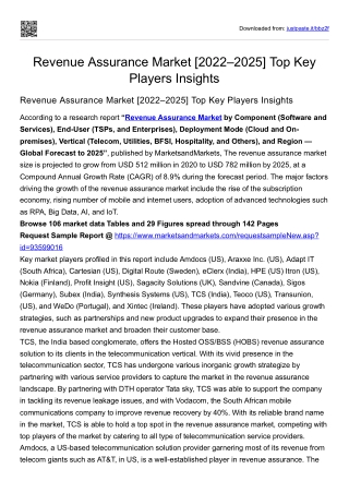 Revenue Assurance Market [2022–2025] Top Key Players Insights