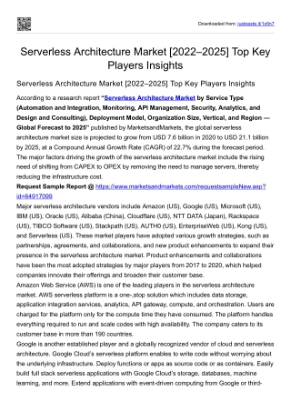 Serverless Architecture Market [2022–2025] Top Key Players Insights