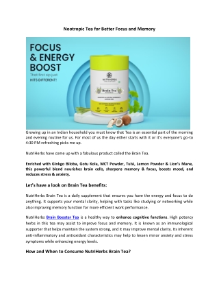 Nootropic Tea for Better Focus and Memory