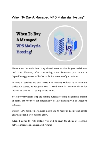 When To Buy A Managed VPS Malaysia Hosting?