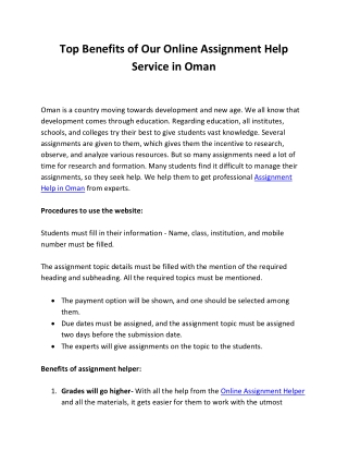 Top Benefits of Our Online Assignment Help Service in Oman
