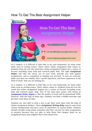 How To Get The Best Assignment Helper