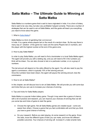 Satta Matka – The Ultimate Guide to Winning at Satta Matka