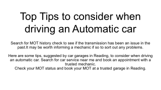 Top Tips to consider when driving an Automatic car
