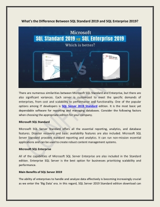 Difference Between SQL Standard 2019 and SQL Enterprise 2019