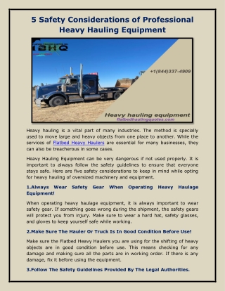 Heavy Hauling Equipment