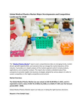 Global Medical Plastics Market Major Developments and Competition Landscape