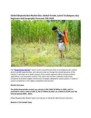 Global Biopesticides Market Size, Global Trends, Latest Techniques, Key Segments