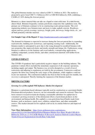 Bitumen Market Predicted to Accelerate the Growth by 2018-2028