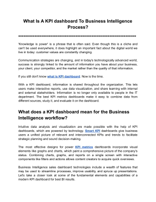 What Is A KPI dashboard To Business Intelligence Process_