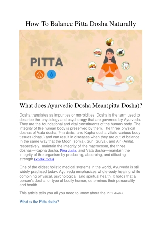 How To Balance Pitta Dosha Naturally