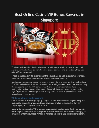 Best Online Casino VIP Bonus Rewards in Singapore