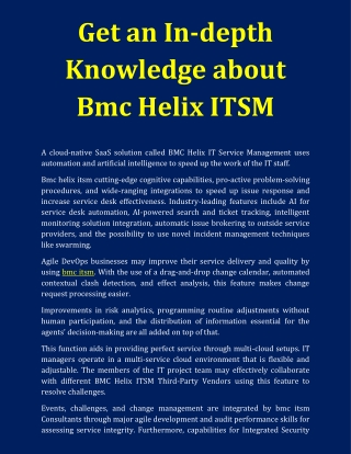 Get an In-depth Knowledge about BMC Helix ITSM