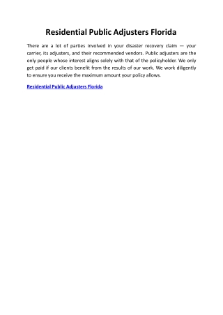 Residential Public Adjusters Florida
