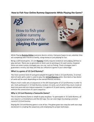 How to Fish Your Online Rummy Opponents While Playing the Game - A23 Blog
