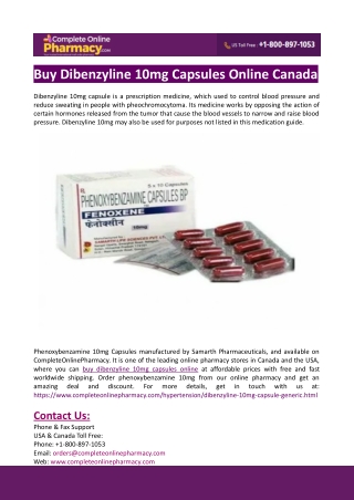 Buy Dibenzyline 10mg Capsules Online