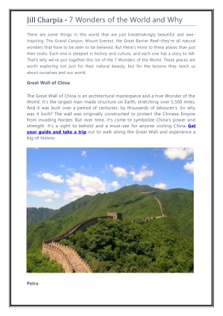 Jill Charpia - 7 Wonders of the World and Why
