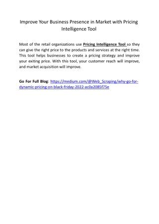 Improve Your Business Presence in Market with Pricing Intelligence Tool