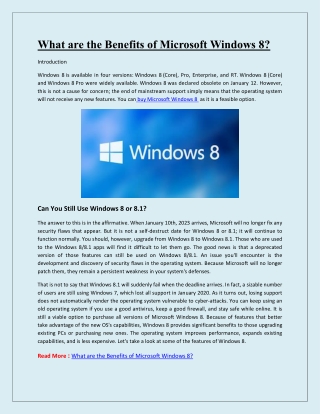 What are the Benefits of Microsoft Windows 8