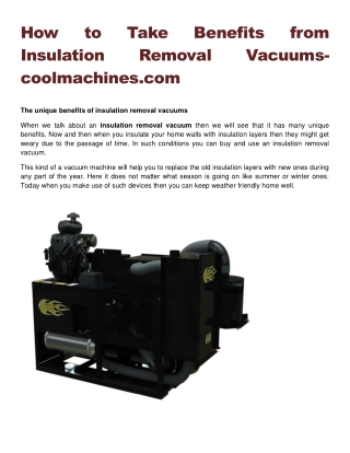 How to Take Benefits from Insulation Removal Vacuums-coolmachines.com