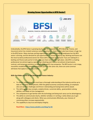 Growing Career Opportunities in BFSI Sector