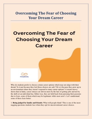 Overcoming The Fear of Choosing Your Dream Career