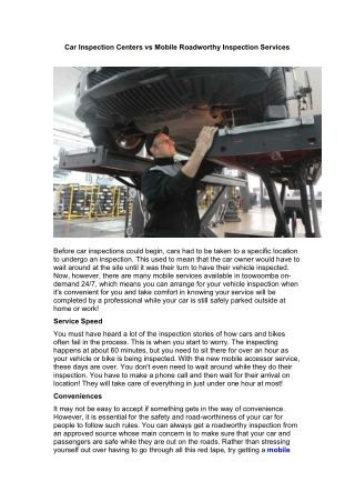 Car Inspection Centers-  Mobile Roadworthy Inspection Services