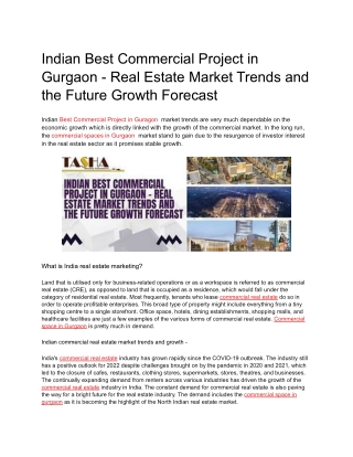 Indian Best Commercial Project in Gurgaon - Real Estate Market Trends and the Future Growth Forecast