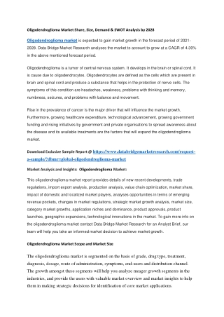 Oligodendroglioma Market Share, Size, Demand & SWOT Analysis by 2028