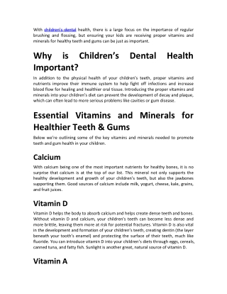 Important Vitamins and Minerals for Your Children’s Dental Health