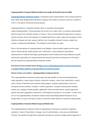 Cryptosporidiosis Treatment Market Analysis, Key Leaders & Growth Factors by 2028
