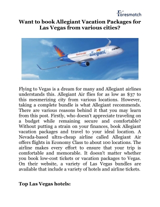 Book Allegiant Vacation Packages for Las Vegas