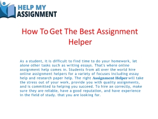 How To Get The Best Assignment Helper