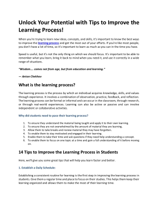 14 Incredible Tips to Improve the Learning Process in  Students: