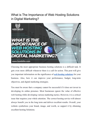 What is The Importance of Web Hosting Solutions in Digital Marketing?