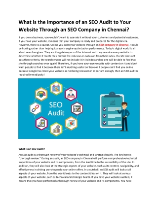 What is the Importance of an SEO Audit to Your Website Through an SEO Company in Chennai