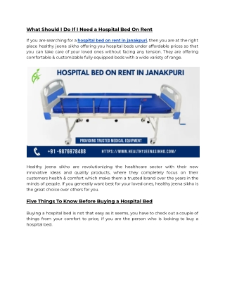 hospital bed on rent in janakpuri | Healthy Jeena Sikho