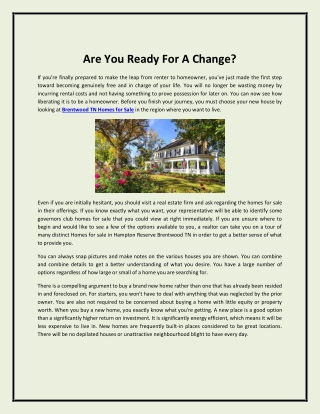 Are You Ready For A Change