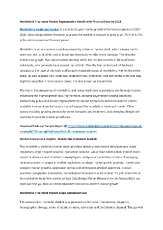 Monilethrix Treatment Market Segmentation Details with Financial Facts by 2028