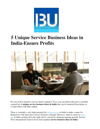 BU India - Top 5 Unique Service Business Ideas in India-Ensure Profits