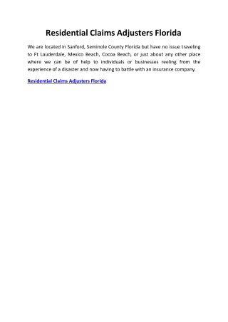 Residential Claims Adjusters Florida