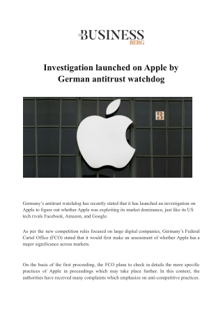 Investigation launched on Apple by German antitrust watchdog