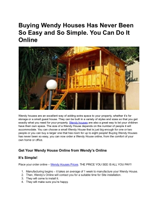Buying Wendy Houses Has Never Been So Easy and So Simple. You Can Do It Online